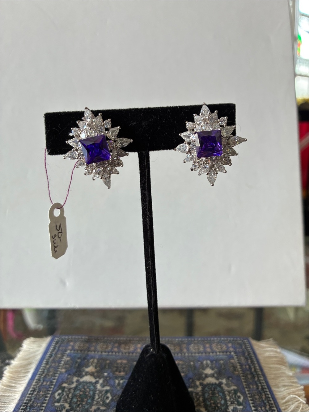 Unbranded Purple Square-Cut Crystal Starburst Stud Earrings